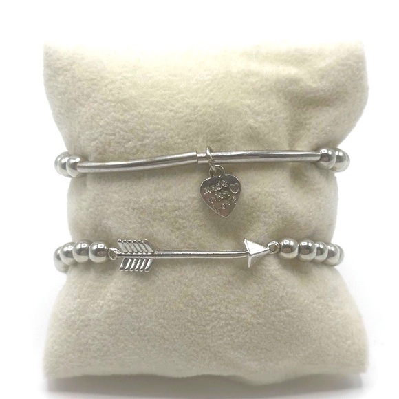 Arrow & Heart Thin Dainty Metal Stretch Cuff Bracelet‎ Set - Picture 1 of 3